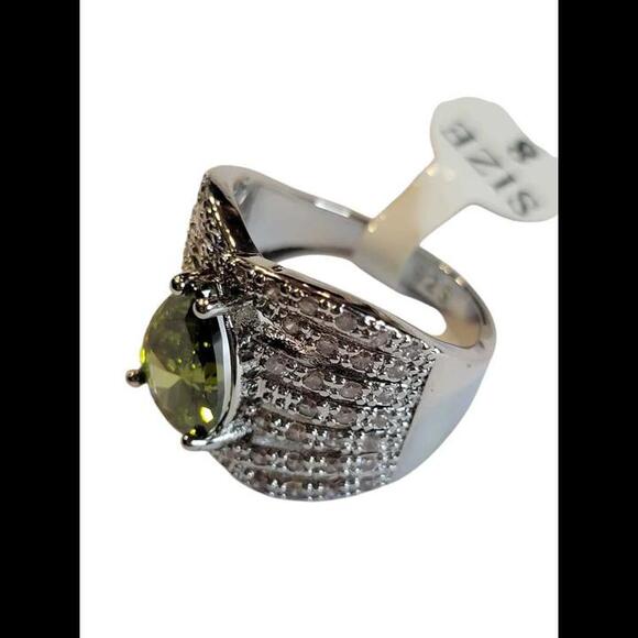 Stamped 925 Sterling Silver & Simulated Peridot Earrings, Necklace & Sz 8 Ring - Picture 2 of 9